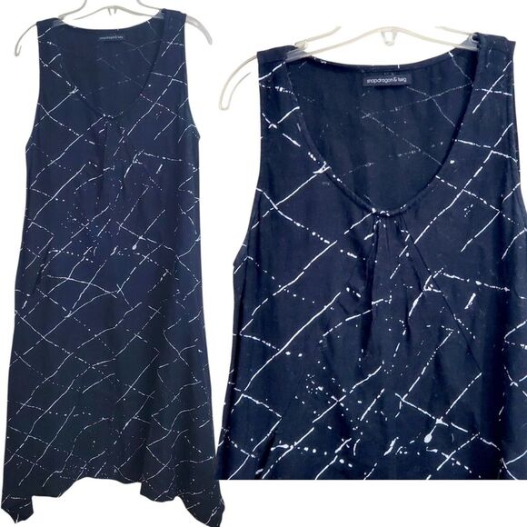 Snapdragon & Twig Linen Tunic Dress Size Medium Black Abstract Painted Artsy - Picture 1 of 11